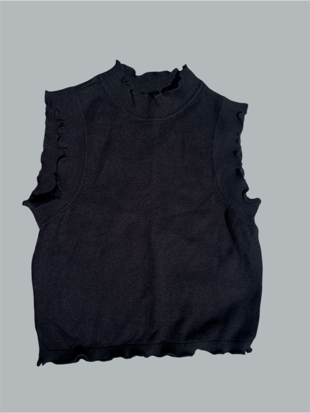 Vero Moda Black Sleeveless Ruffle Mock Neck Tank